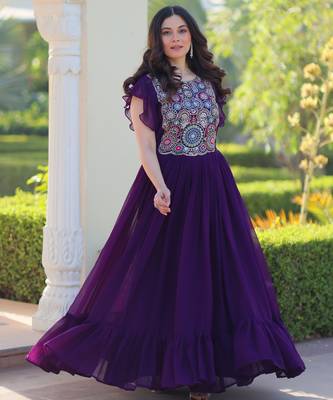 Purple Georget  Kurti  With Beads and Sequins Embroidered work  4