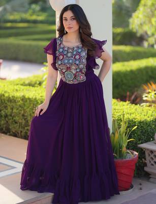 Purple Georget  Kurti  With Beads and Sequins Embroidered work  5