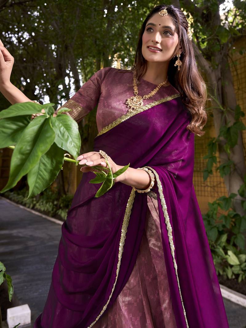 Pink Plain dupion Silk lehenga choli with dupatta