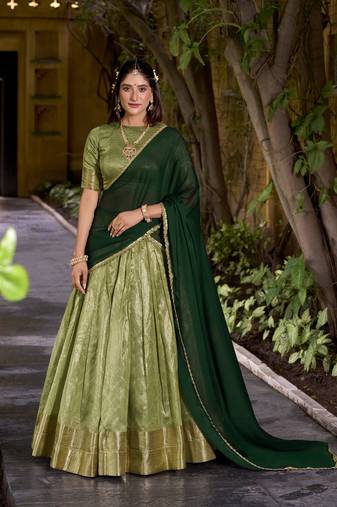 Pista plain dupion silk zari weaving lehenga choli with dupatta