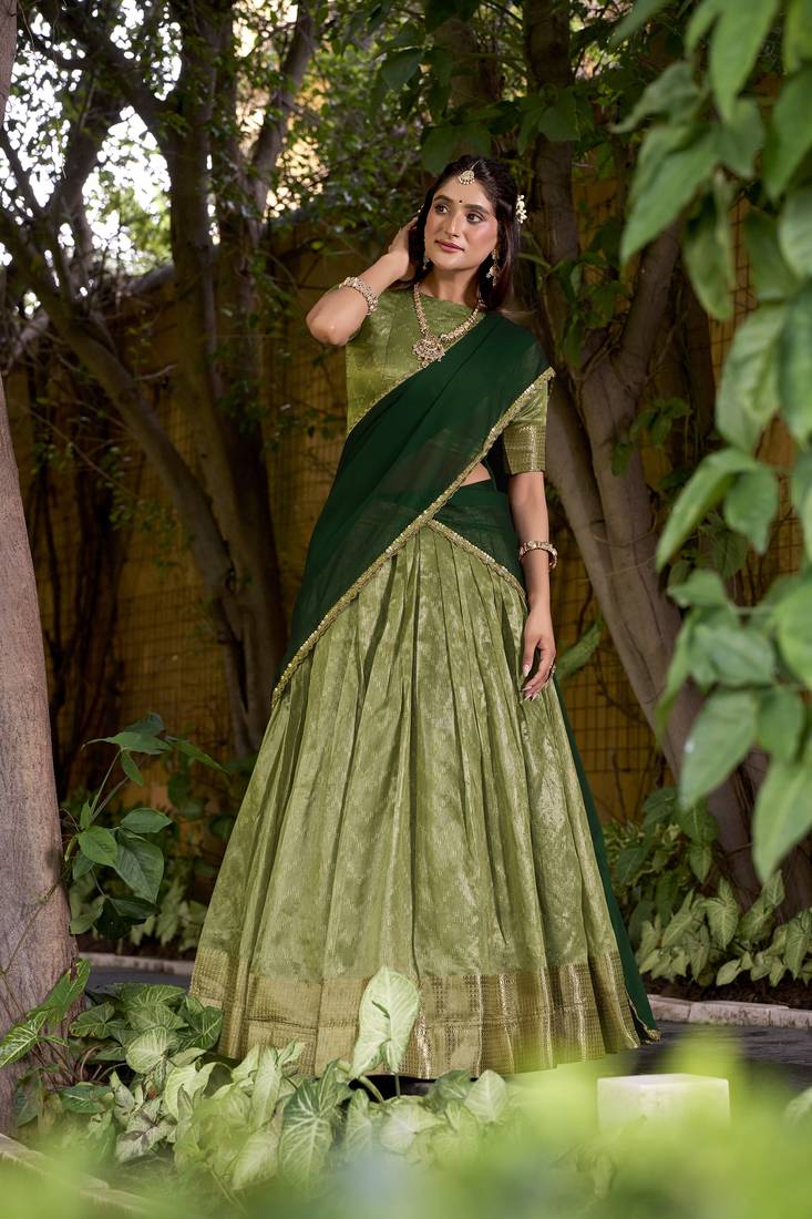 Pista plain dupion silk zari weaving lehenga choli with dupatta