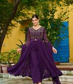 Purple Premium Readymade Kurti With Pant & Dupatta Set