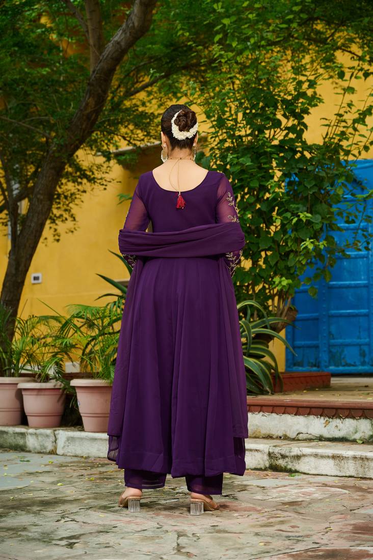 Purple Premium Readymade Kurti With Pant & Dupatta Set