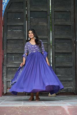 Georgette Kurti and Duptta  With Sequins Multithreaded Beads Embroidered work 1
