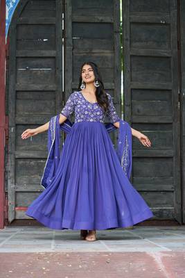Georgette Kurti and Duptta  With Sequins Multithreaded Beads Embroidered work 5
