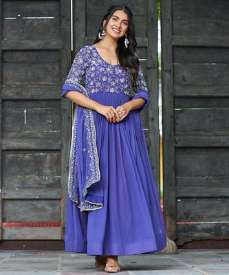 Georgette Kurti and Duptta  With Sequins Multithreaded Beads Embroidered work 6