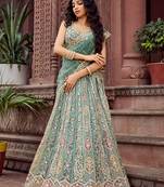Limegreen Net Fabric Sequins embroidery Semi Stitched Lehenga & Unstitched Blouse With Dupatta