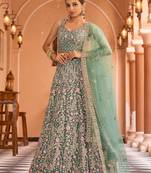 Limegreen Net Fabric Sequins embroidery Semi Stitched Lehenga & Unstitched Blouse With Dupatta