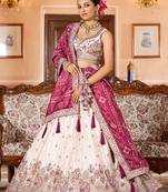 Cream Tissue Fabric Sequins embroidery Semi Stitched Lehenga & Unstitched Blouse With Maroon Color Dupatta