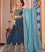 Navyblue Tissue Silk Fabric Sequins embroidery Semi Stitched Lehenga & Unstitched Blouse With Dupatta