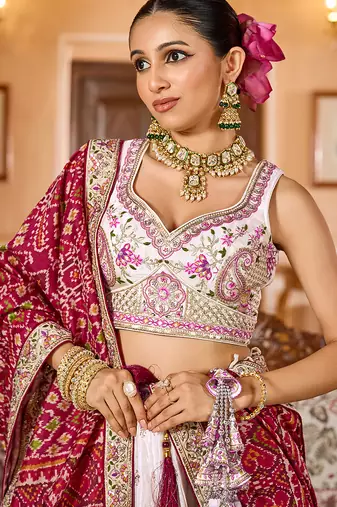 Cream Tissue Fabric Sequins embroidery Semi Stitched Lehenga & Unstitched Blouse With Maroon Color Dupatta