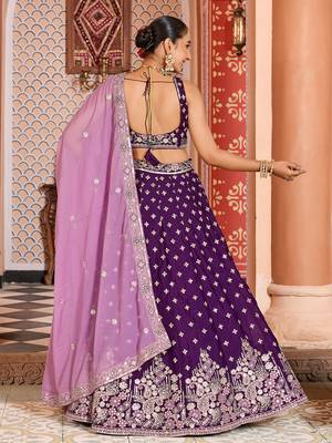 Burgundy Tissue Silk Fabric Sequins embroidery Semi Stitched Lehenga & Unstitched Blouse With Dupatta 3