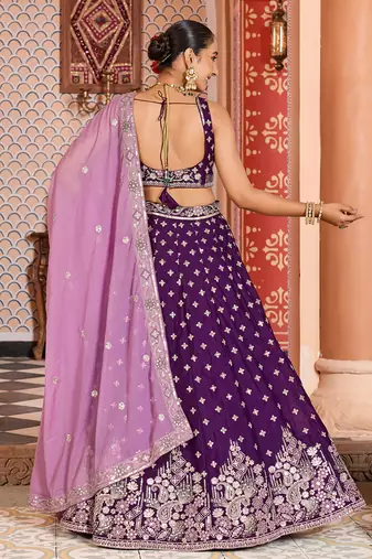 Burgundy Tissue Silk Fabric Sequins embroidery Semi Stitched Lehenga & Unstitched Blouse With Dupatta