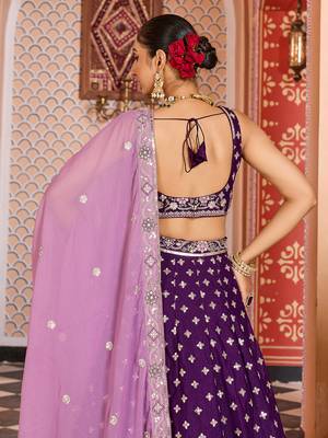 Burgundy Tissue Silk Fabric Sequins embroidery Semi Stitched Lehenga & Unstitched Blouse With Dupatta 4