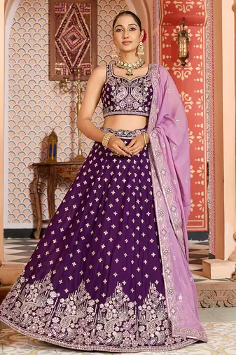 Burgundy Tissue Silk Fabric Sequins embroidery Semi Stitched Lehenga & Unstitched Blouse With Dupatta