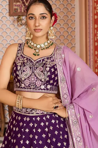 Burgundy Tissue Silk Fabric Sequins embroidery Semi Stitched Lehenga & Unstitched Blouse With Dupatta