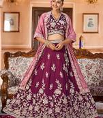 Burgundy Silk Fabric Sequins embroidery Semi Stitched Lehenga & Unstitched Blouse With Dupatta