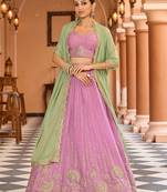 Pink Tissue Silk Fabric Sequins embroidery Semi Stitched Lehenga & Unstitched Blouse With Dupatta