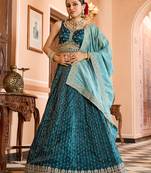Teal Tissue Silk Fabric Sequins embroidery Semi Stitched Lehenga & Unstitched Blouse With Dupatta