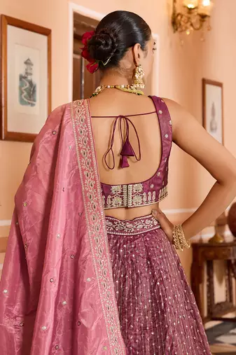 Rosegold Tissue Silk Fabric Sequins embroidery Semi Stitched Lehenga & Unstitched Blouse With Dupatta