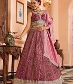Rosegold Tissue Silk Fabric Sequins embroidery Semi Stitched Lehenga & Unstitched Blouse With Dupatta