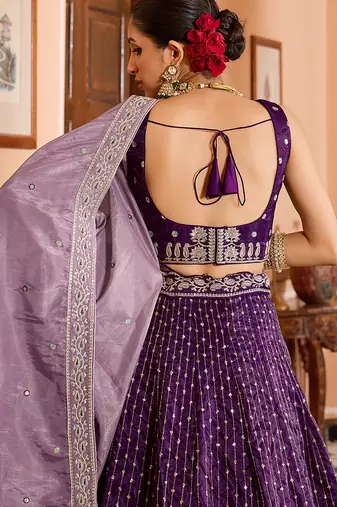 Purple Tissue Silk Fabric Sequins embroidery Semi Stitched Lehenga & Unstitched Blouse With Dupatta