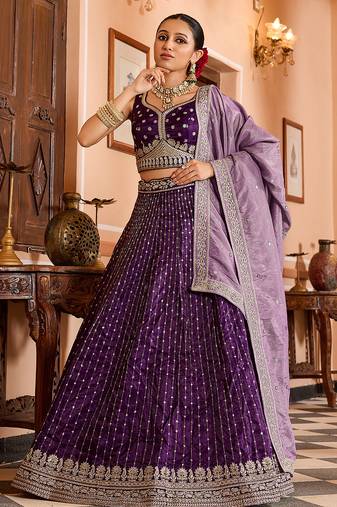 Purple Tissue Silk Fabric Sequins embroidery Semi Stitched Lehenga & Unstitched Blouse With Dupatta