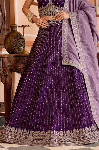 Purple Tissue Silk Fabric Sequins embroidery Semi Stitched Lehenga & Unstitched Blouse With Dupatta