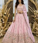 Pink Silk Fabric Beads & Sequince Embroidered Semi Stitched Lehenga Choli & Dupatta