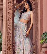 TURQUOISEBLUE Net Fabric Sequins embroidery Semi Stitched Lehenga & Unstitched Blouse With Dupatta