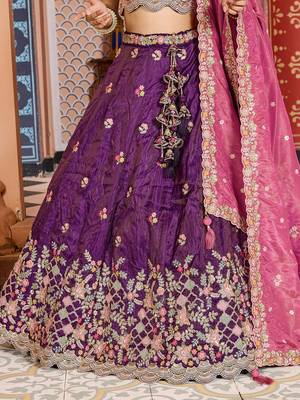 Purple Tissue Fabric Sequins embroidery Semi Stitched Lehenga & Unstitched Blouse With Dupatta 6