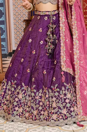 Purple Tissue Fabric Sequins embroidery Semi Stitched Lehenga & Unstitched Blouse With Dupatta