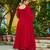Maroon faux georgette bead embroidered flared gown with pant and heavy dupatta