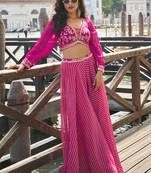 Pink viscose jacquard silk embroidered western Palazzo suit