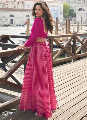 Pink viscose jacquard silk embroidered western Palazzo suit 4