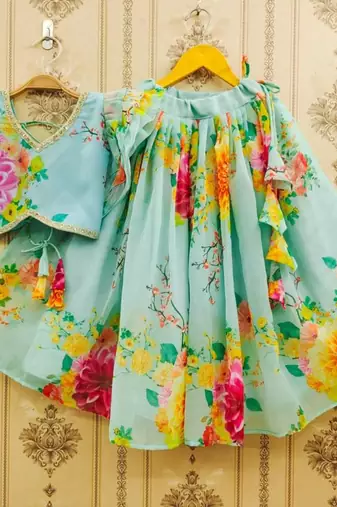 Floral printed lehenga with ruffle blouse