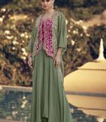 Mahendi chinon silk embroidered western Palazzo suit