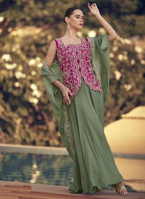 Mahendi chinon silk embroidered western Palazzo suit 2