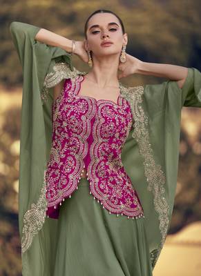 Mahendi chinon silk embroidered western Palazzo suit 3