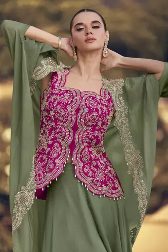 Mahendi chinon silk embroidered western Palazzo suit