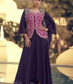 Purple chinon silk embroidered western Palazzo suit