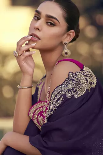 Purple chinon silk embroidered western Palazzo suit