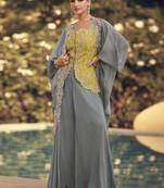 Grey chinon silk embroidered western Palazzo suit