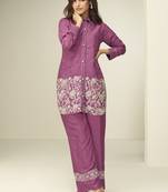 Onion pink chinon silk embroidered designer co ord set