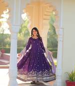 Purple kurti and duptta with Georgette Embroidery Zari Sequins-work