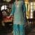Turquoise chinon silk embroidered designer plazzo suit