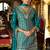 Turquoise chinon silk embroidered designer plazzo suit