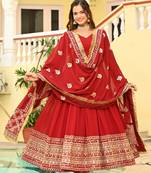 red Designer Georgette Gown Dupatta With Embroidery Zari Sequins Work