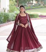 Maroon Vichitra Silk with Rich Sequins Embroidered work kurti n duptta