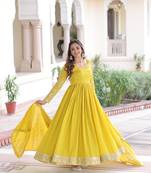 Yellow Vichitra Silk with Rich Sequins Embroidered work kurti n duptta